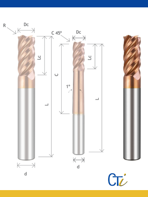 Z5 HELIX : FRAISE CYLINDRIQUE DV 43º/45º – avec rayon <55HRC